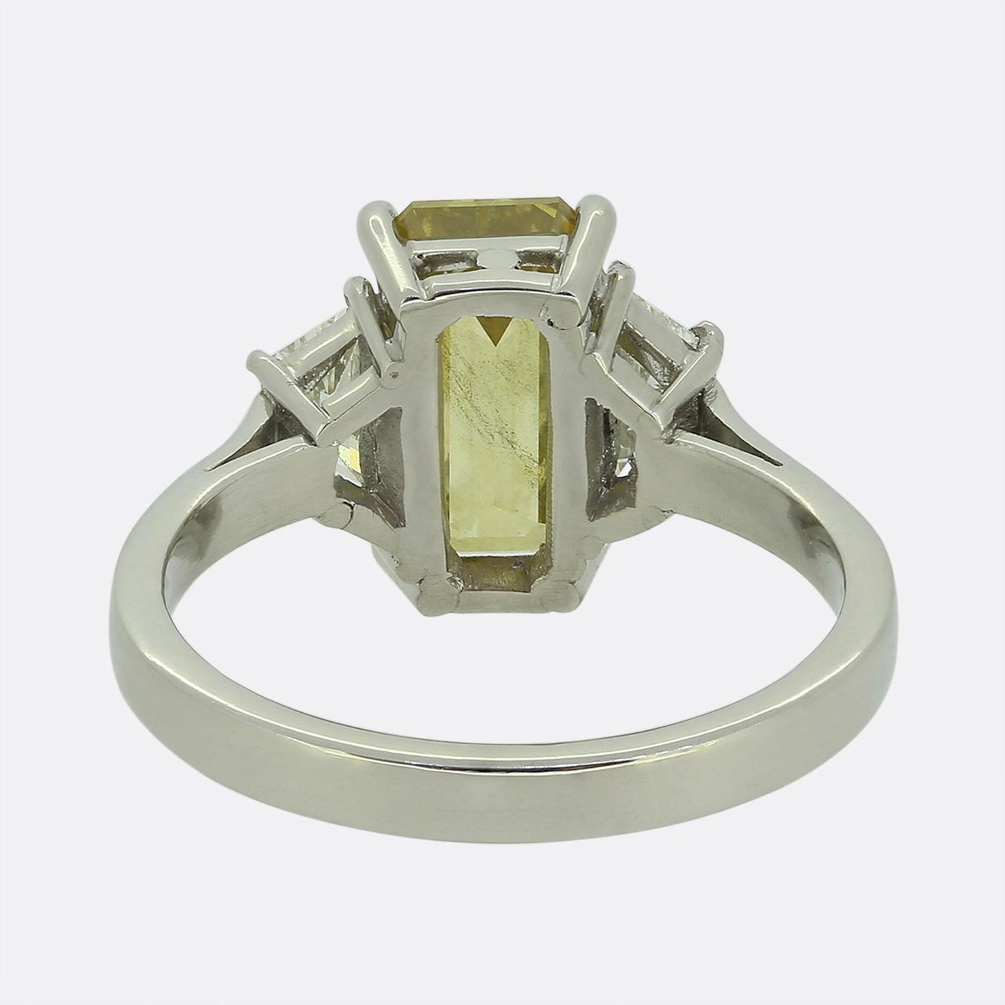 Late Art Deco 1.90 Fancy Yellow Diamond Three-Stone Ring