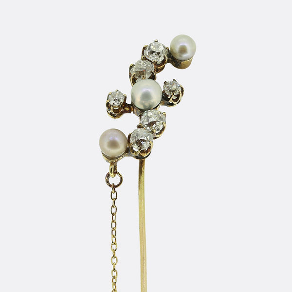Antique Pearl and Diamond Stick Pin