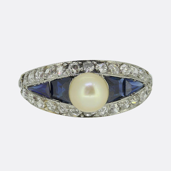 Art Deco Pearl Sapphire and Diamond Ring