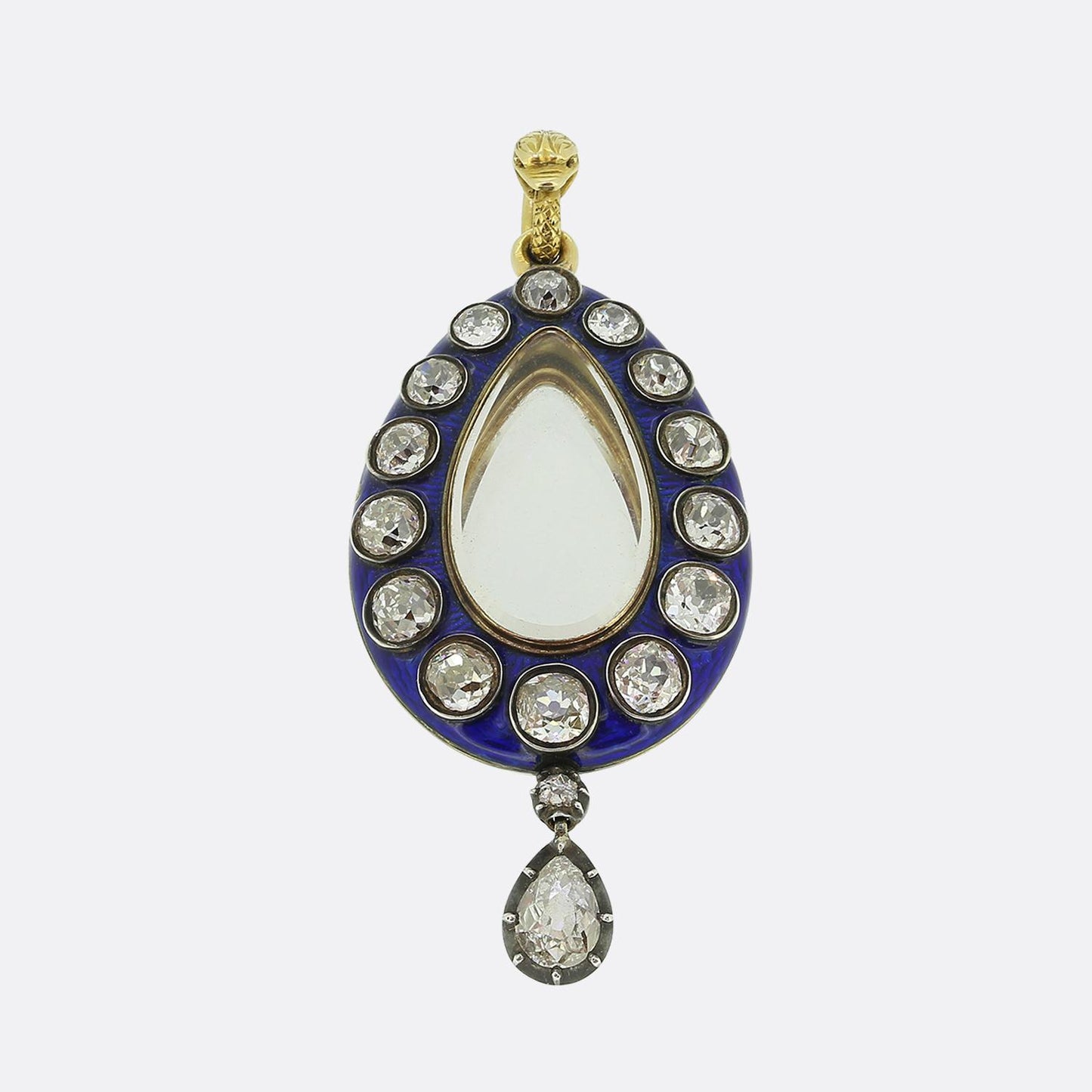 Victorian Enamel and Diamond Drop Locket Pendant