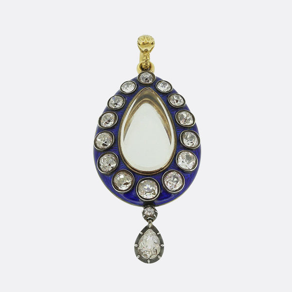 Victorian Enamel and Diamond Drop Locket Pendant