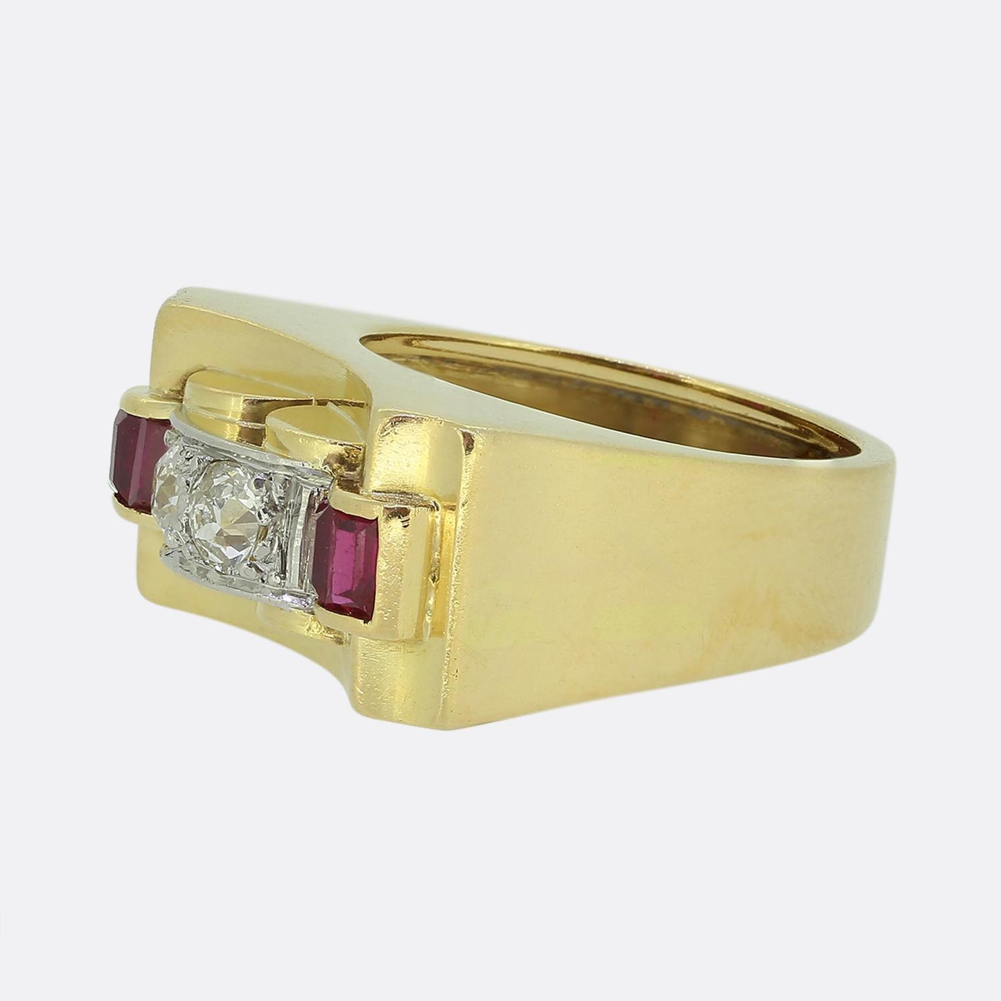 Retro Old Cut Diamond and Ruby Ring