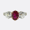 Edwardian Burmese Ruby and Diamond Three Stone Ring