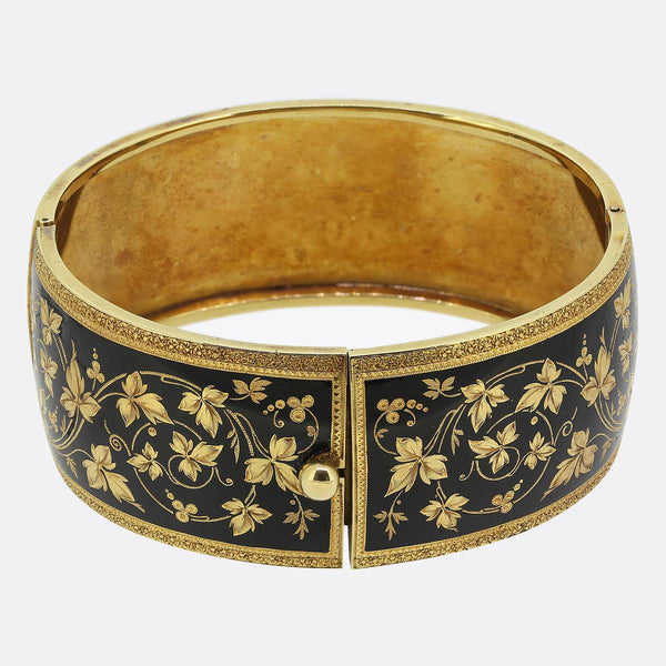 Victorian Pearl and Enamel Foliated Bangle