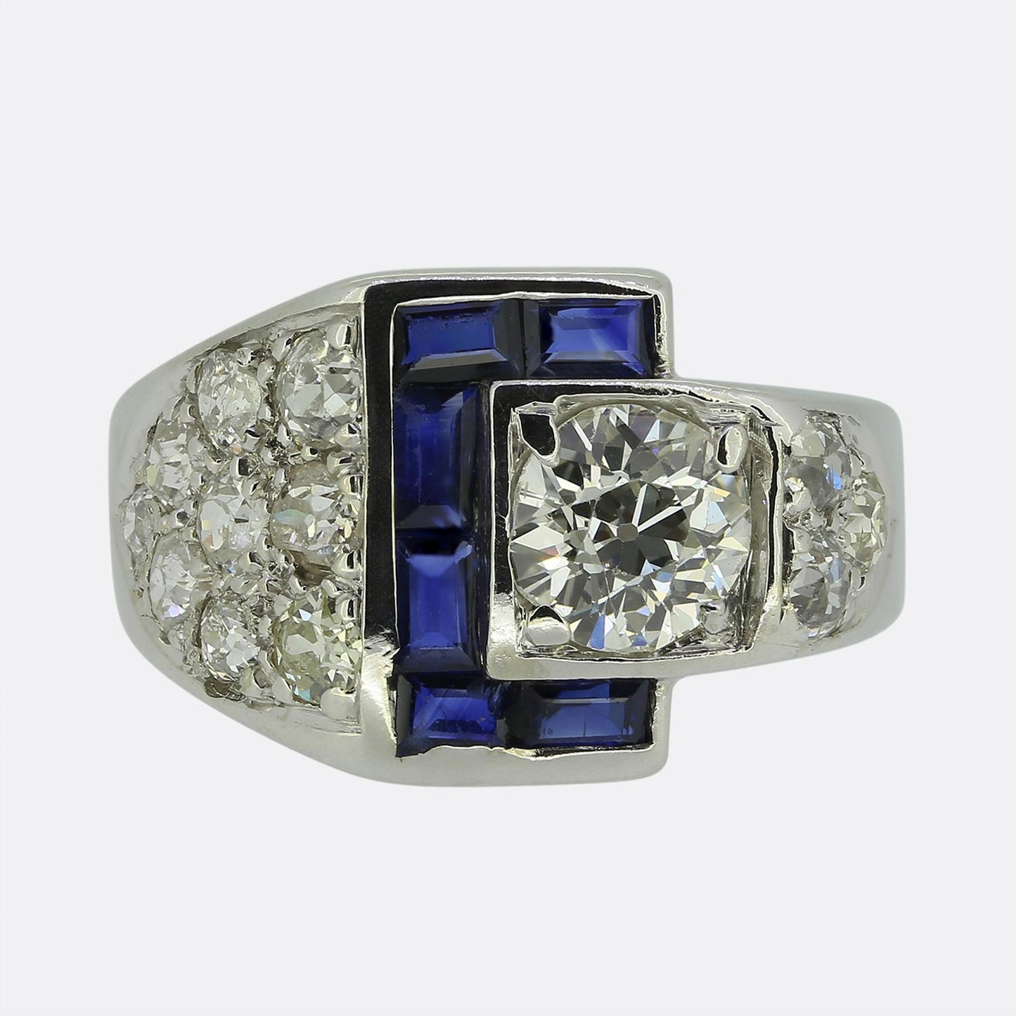 Antique Sapphire and Diamond Buckle Ring