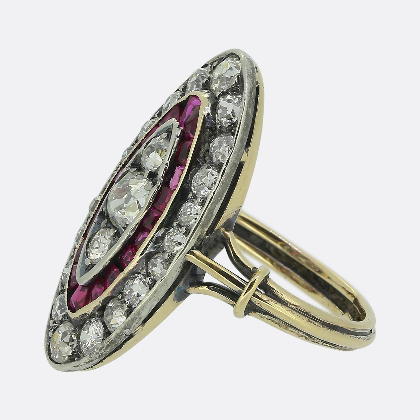Antique Ruby and Diamond Navette Ring