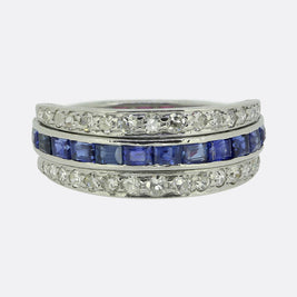 Art Deco Sapphire Ruby and Diamond Day and Night Ring