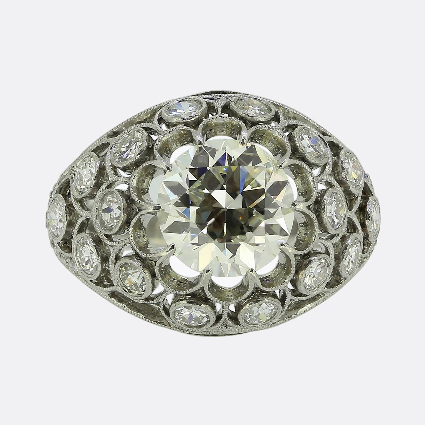 Antique 3.00 Carat Old Cut Diamond Bombe Ring