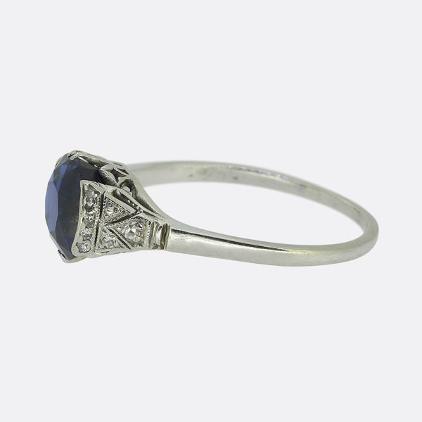 Art Deco 1.60 Carat Sapphire and Diamond Ring