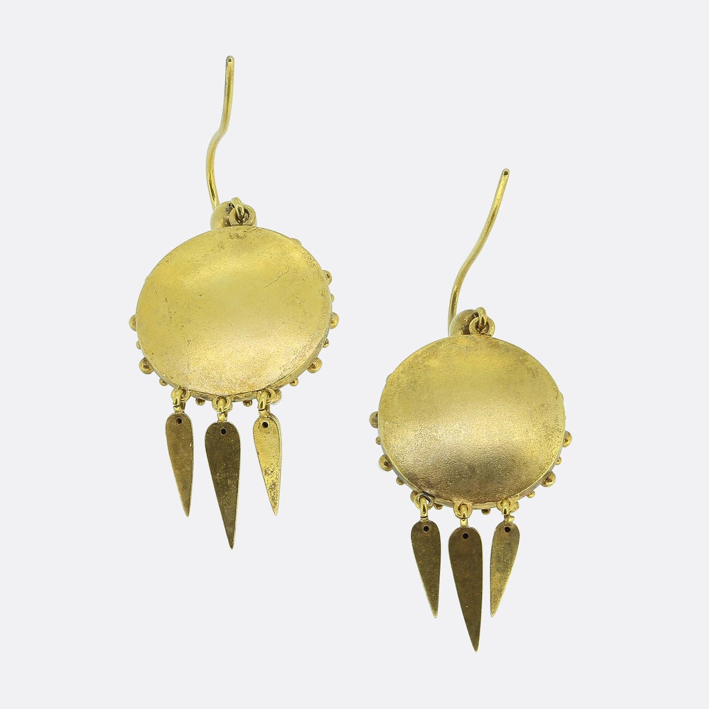 Victorian Etruscan Revival Garnet and Enamel Drop Earrings