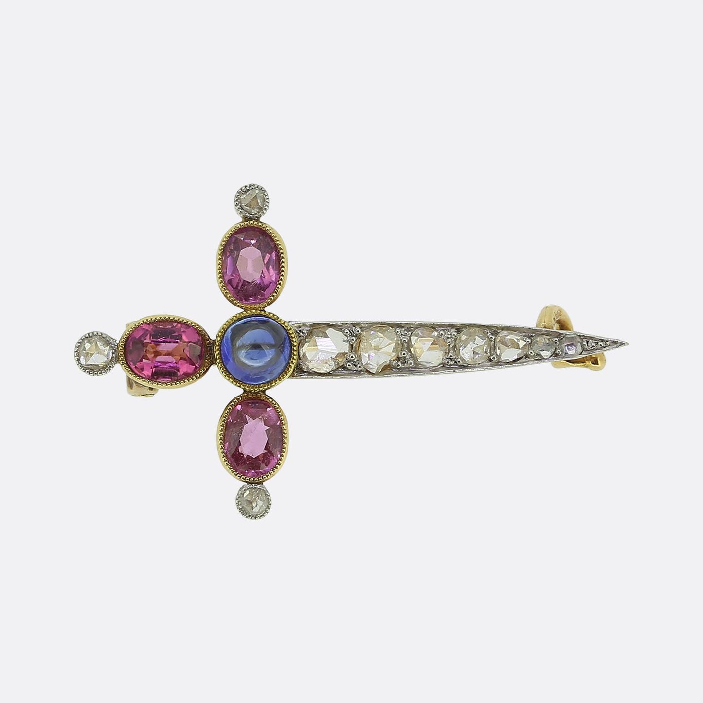 Edwardian Sapphire and Diamond Sword Brooch