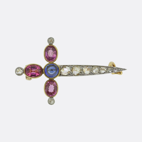 Edwardian Sapphire and Diamond Sword Brooch