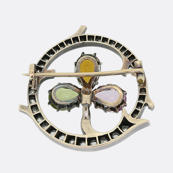 Victorian Multi Gemstone Trefoil Brooch