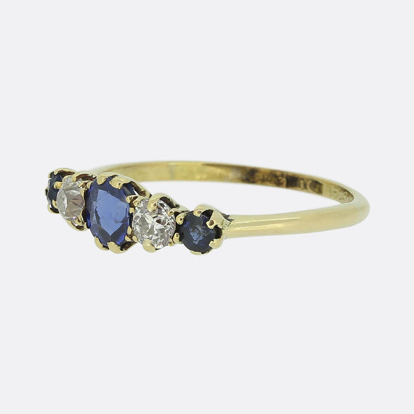 Edwardian Sapphire and Dimond Five-Stone Ring
