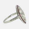 Kobrin Bros. Art Deco Ruby and Diamond Navette Ring