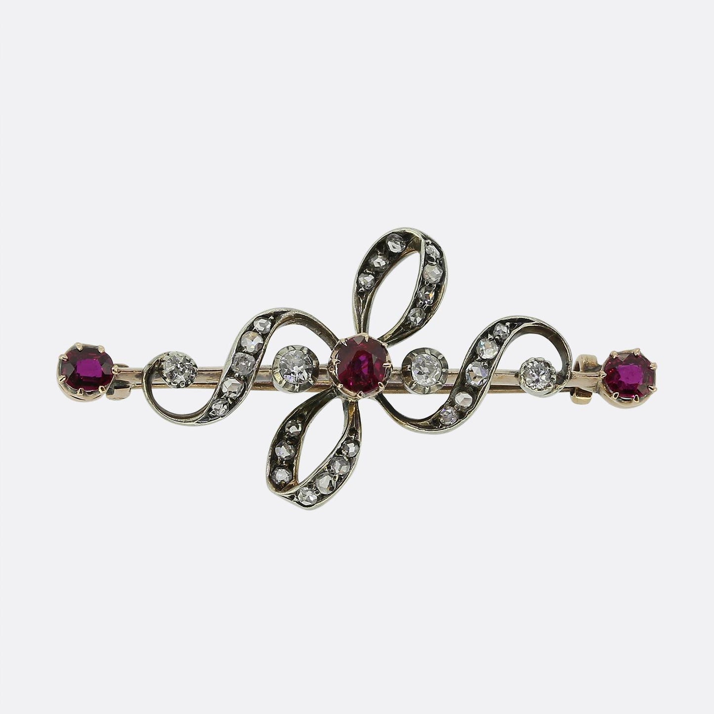 Victorian Ruby and Diamond Bar Brooch