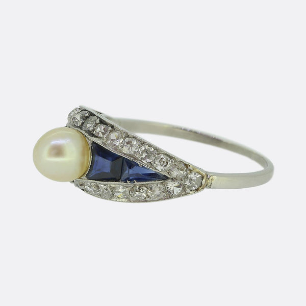 Art Deco Pearl Sapphire and Diamond Ring