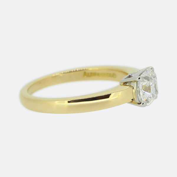 Asprey 0.87 Carat Cushion Cut Diamond Solitaire Engagement Ring