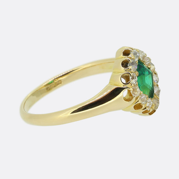 Victorian 1.05 Carat Emerald and Diamond Cluster Ring