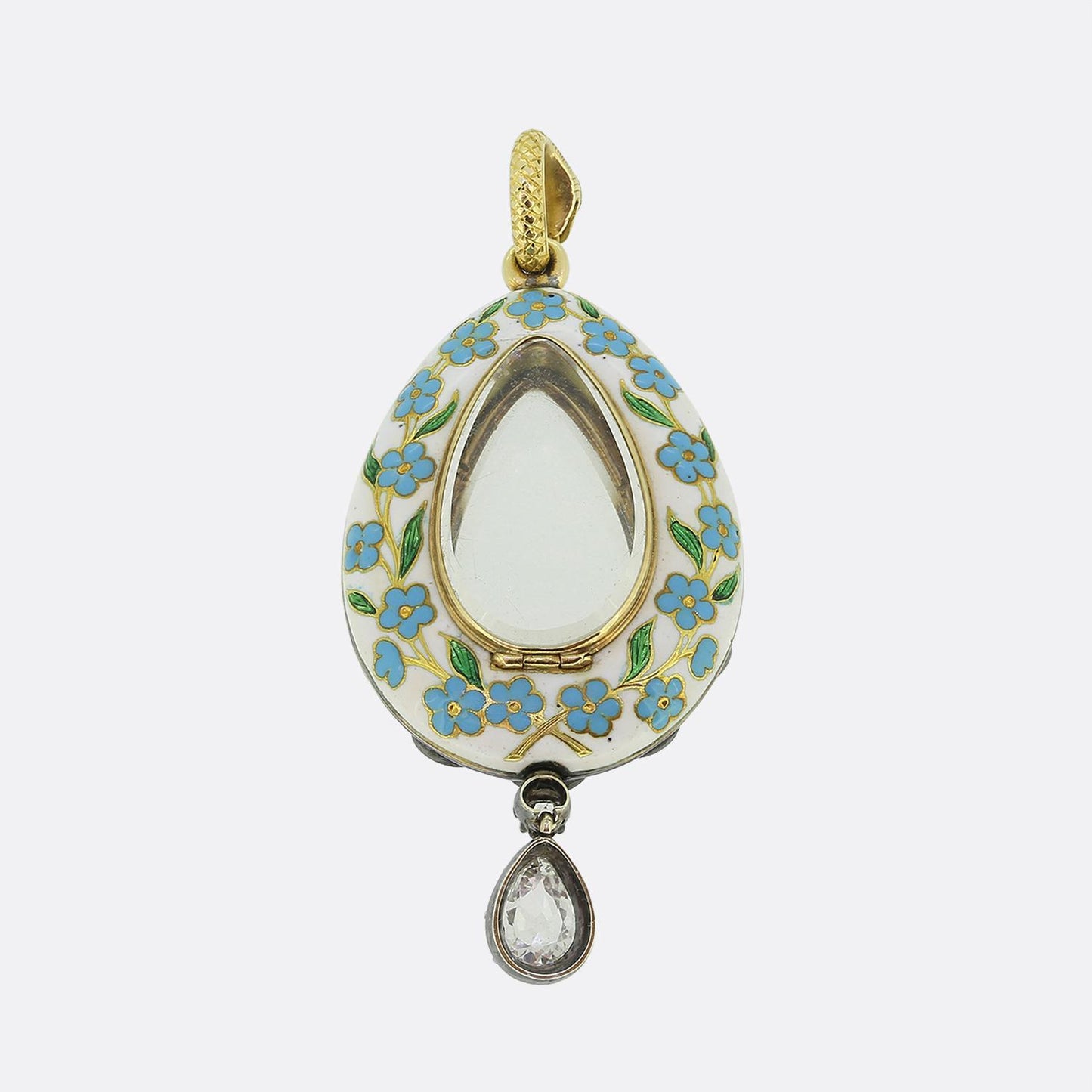 Victorian Enamel and Diamond Drop Locket Pendant