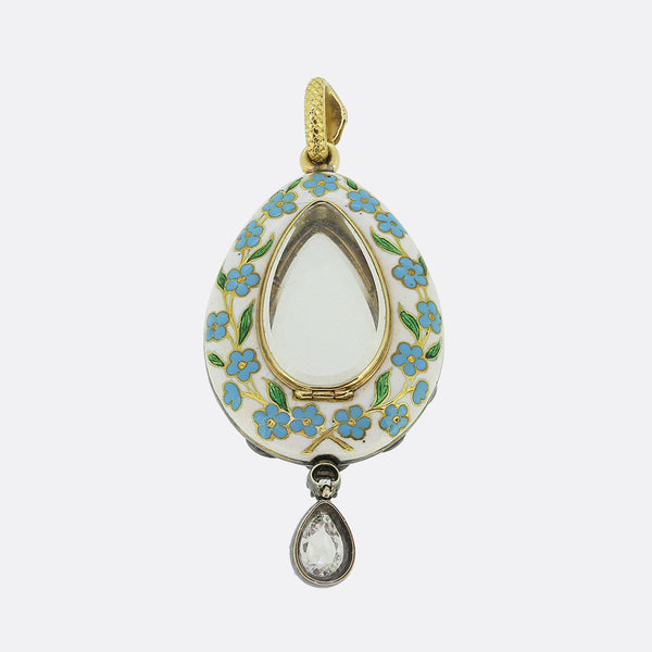 Victorian Enamel and Diamond Drop Locket Pendant
