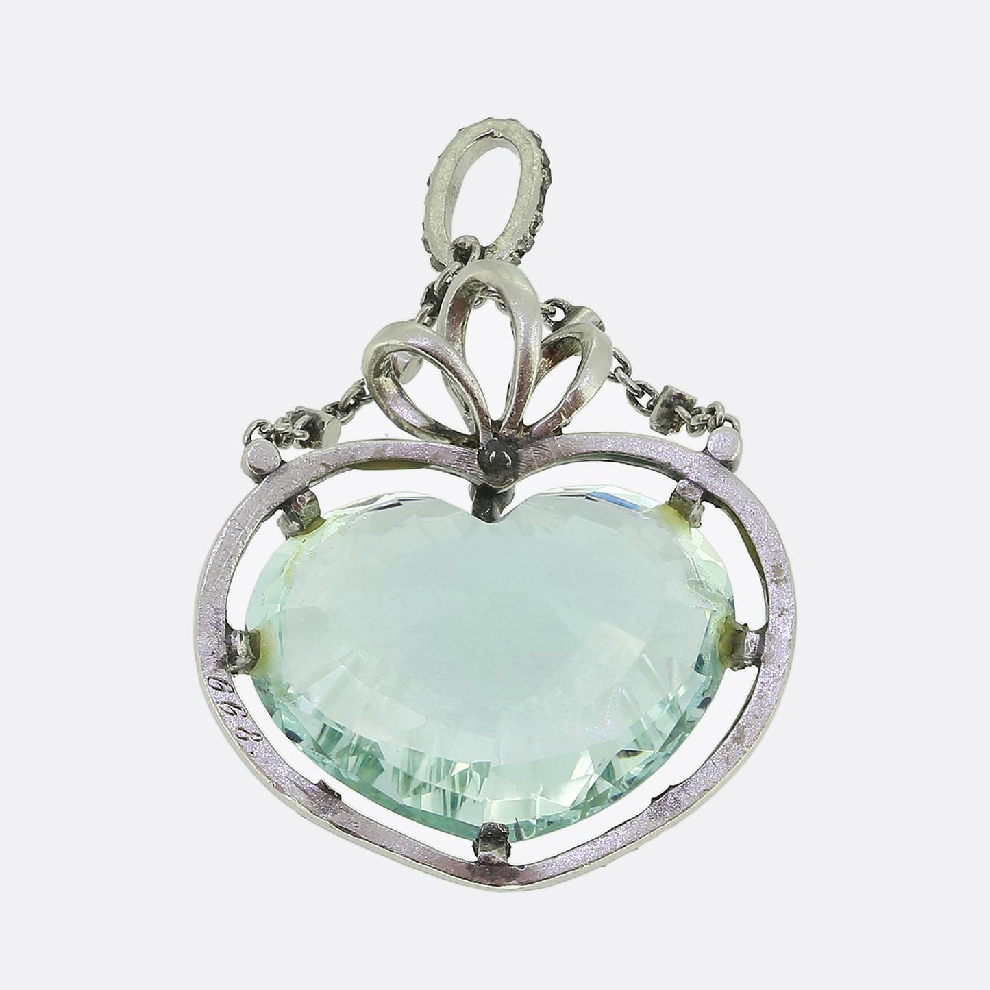 Edwardian Aquamarine Heart and Diamond Drop Pendant