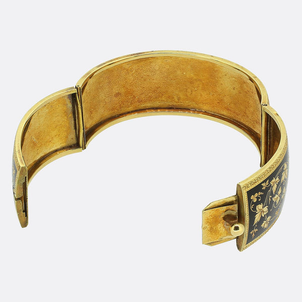 Victorian Pearl and Enamel Foliated Bangle