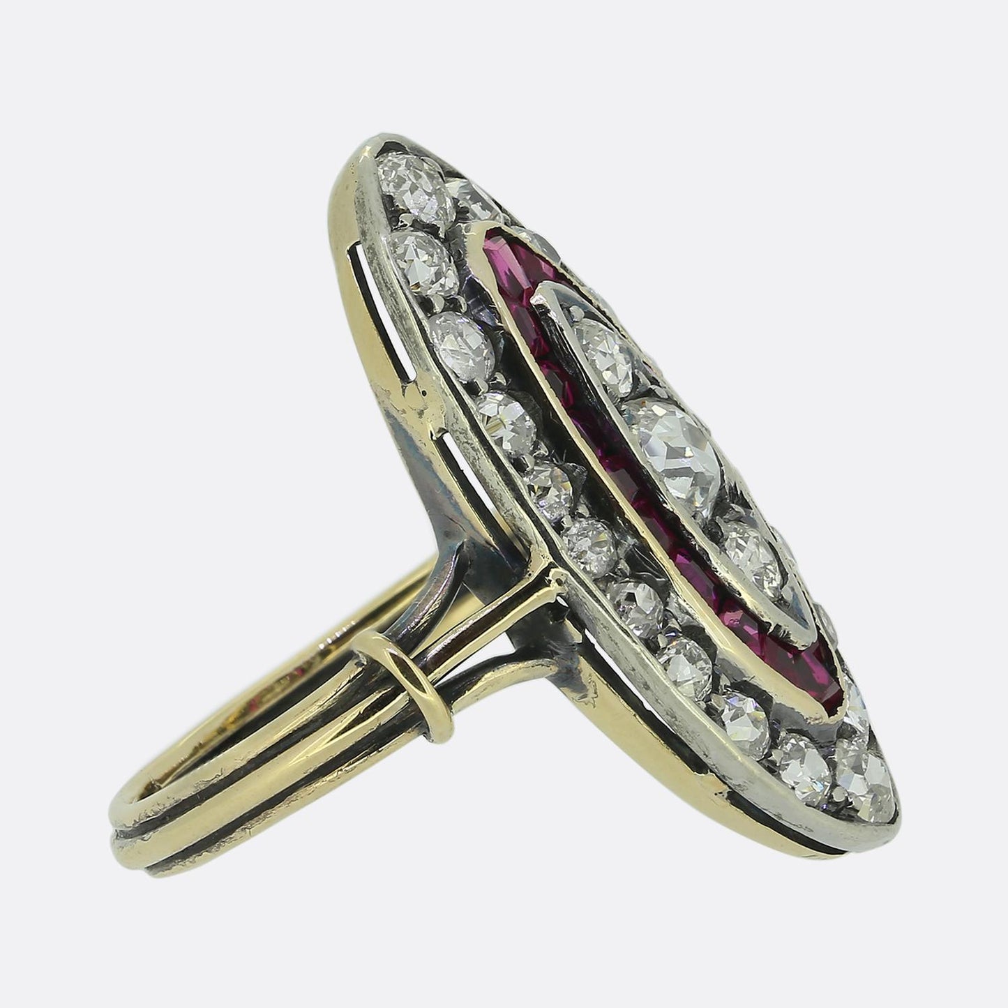 Antique Ruby and Diamond Navette Ring