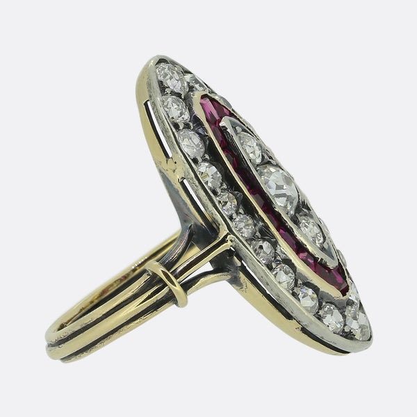 Antique Ruby and Diamond Navette Ring