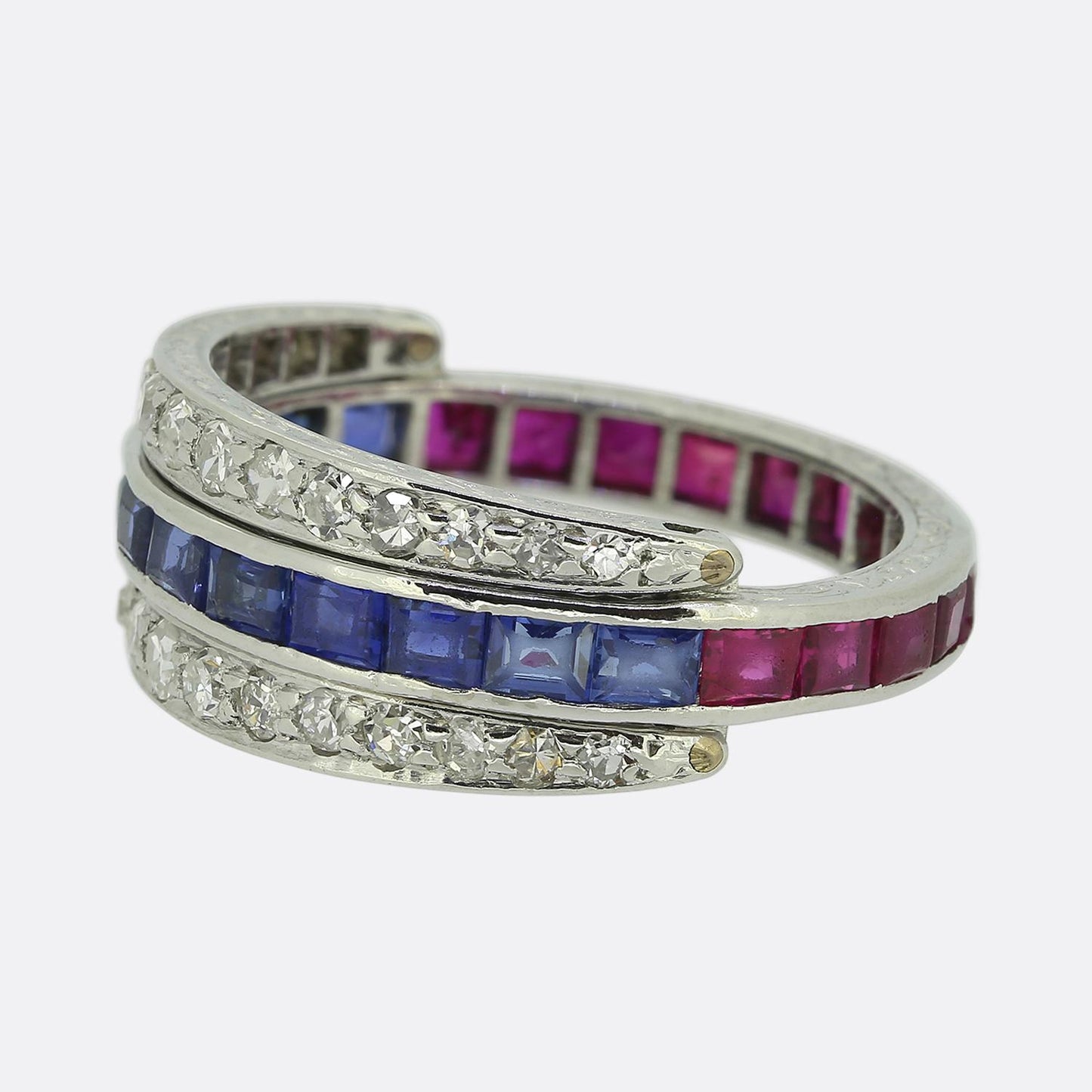 Art Deco Sapphire Ruby and Diamond Day and Night Ring