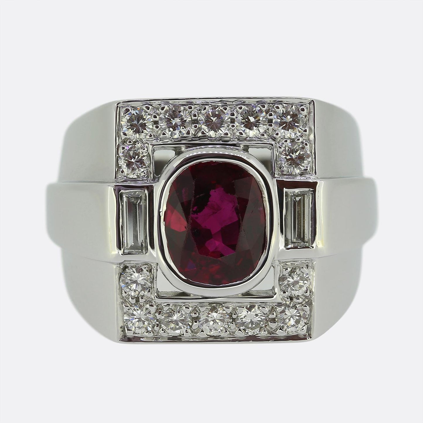 Vintage French Ruby and Diamond Tank Ring