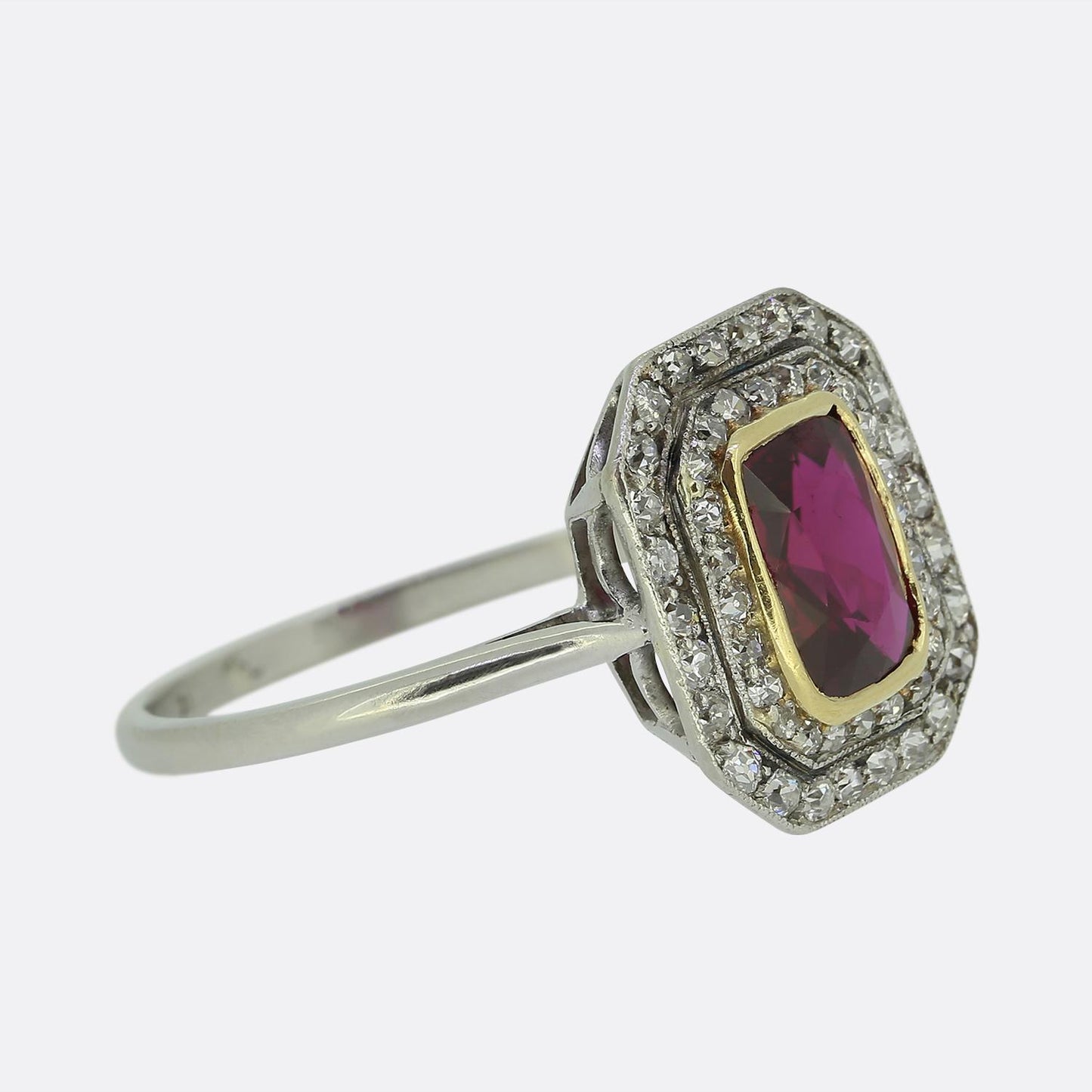 Art Deco Unheated Ruby and Diamond Cluster Ring