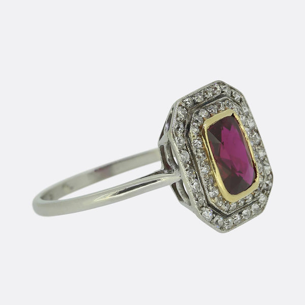Art Deco Unheated Ruby and Diamond Cluster Ring