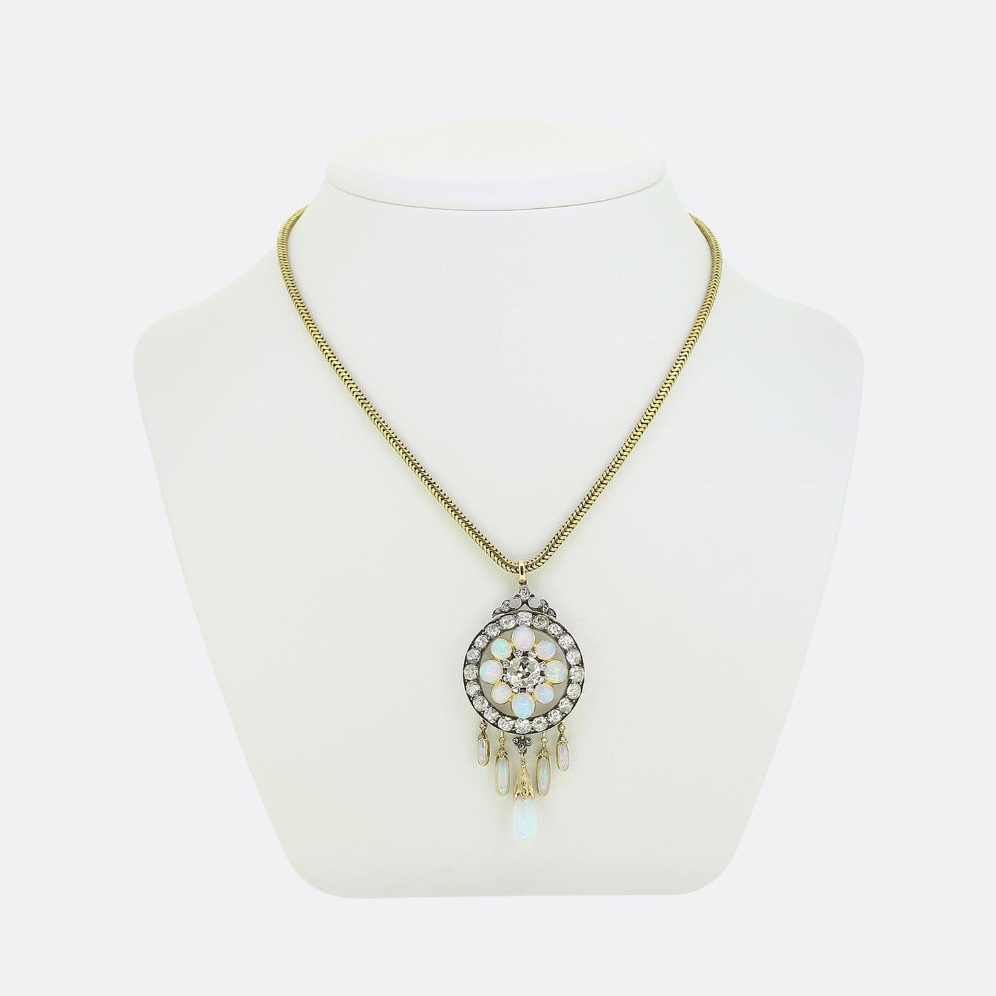 Victorian Opal and Diamond Drop Pendant Necklace