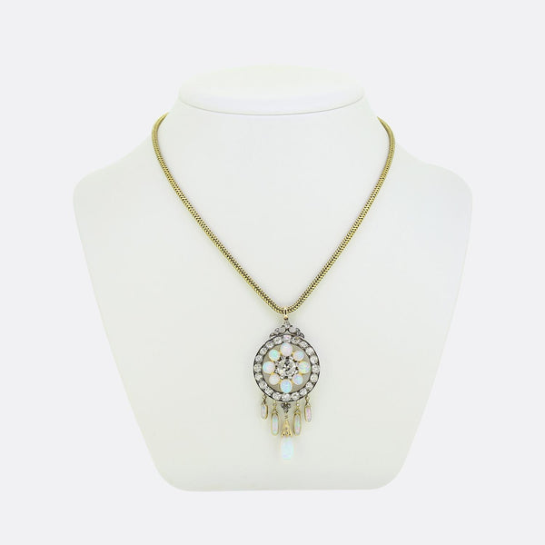 Victorian Opal and Diamond Drop Pendant Necklace