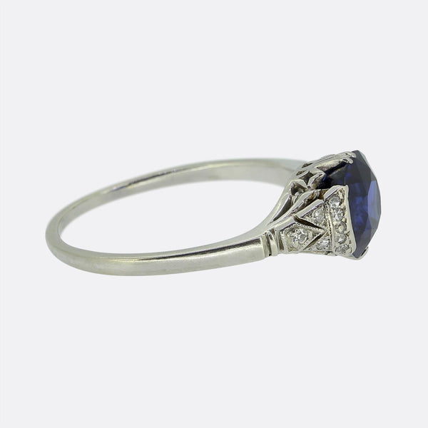 Art Deco 1.60 Carat Sapphire and Diamond Ring