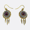 Victorian Etruscan Revival Garnet and Enamel Drop Earrings