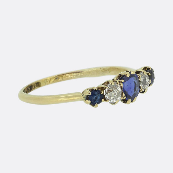 Edwardian Sapphire and Dimond Five-Stone Ring