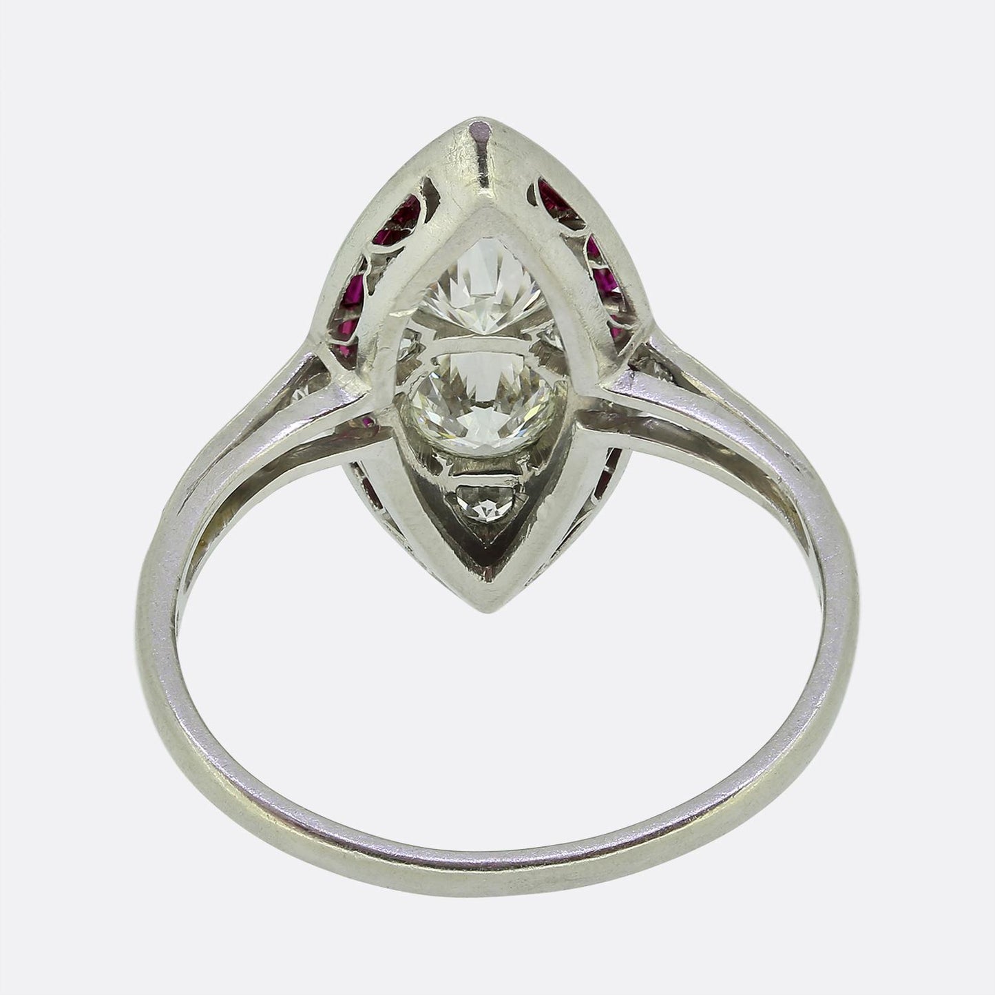 Kobrin Bros. Art Deco Ruby and Diamond Navette Ring