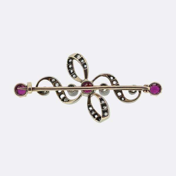 Victorian Ruby and Diamond Bar Brooch