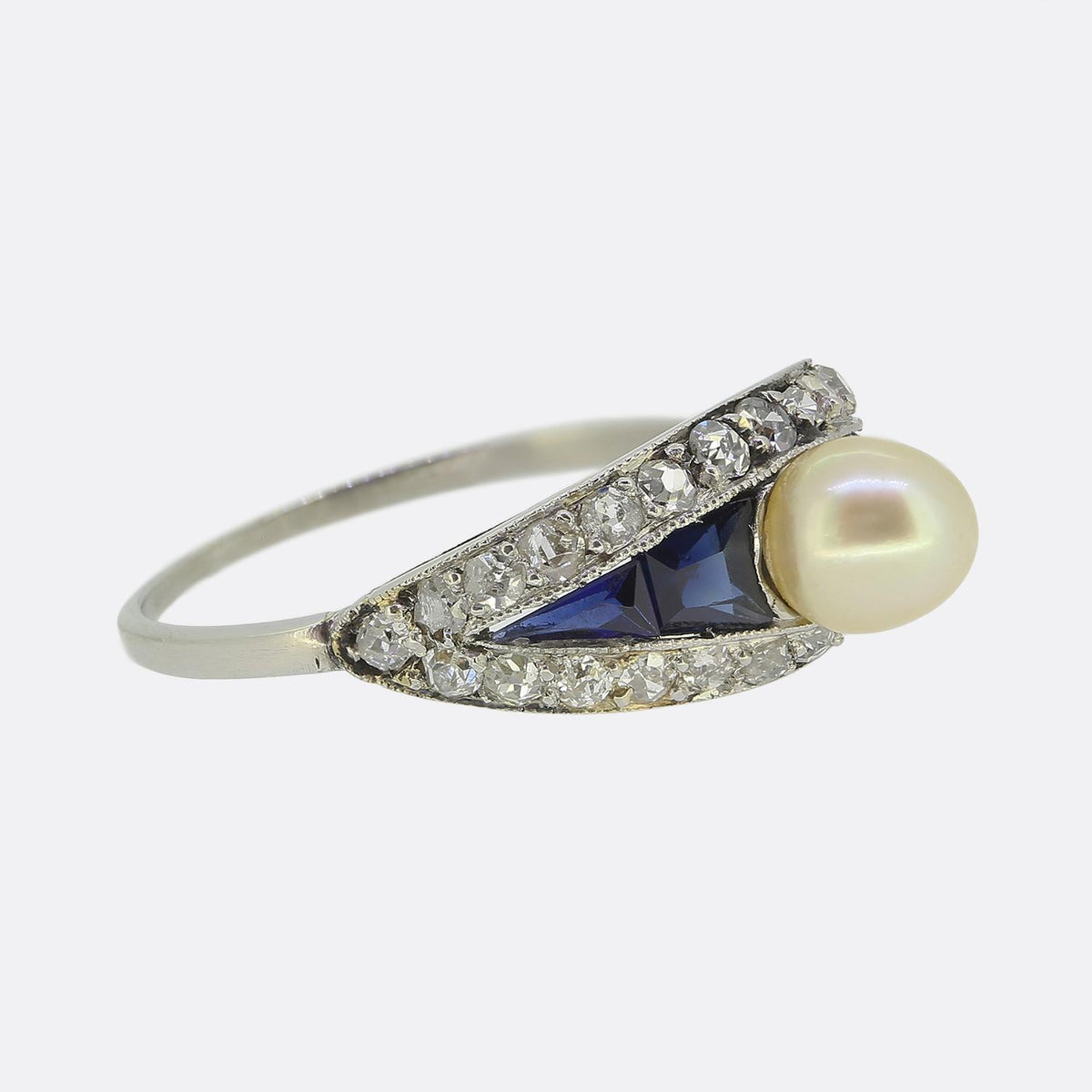 Art Deco Pearl Sapphire and Diamond Ring