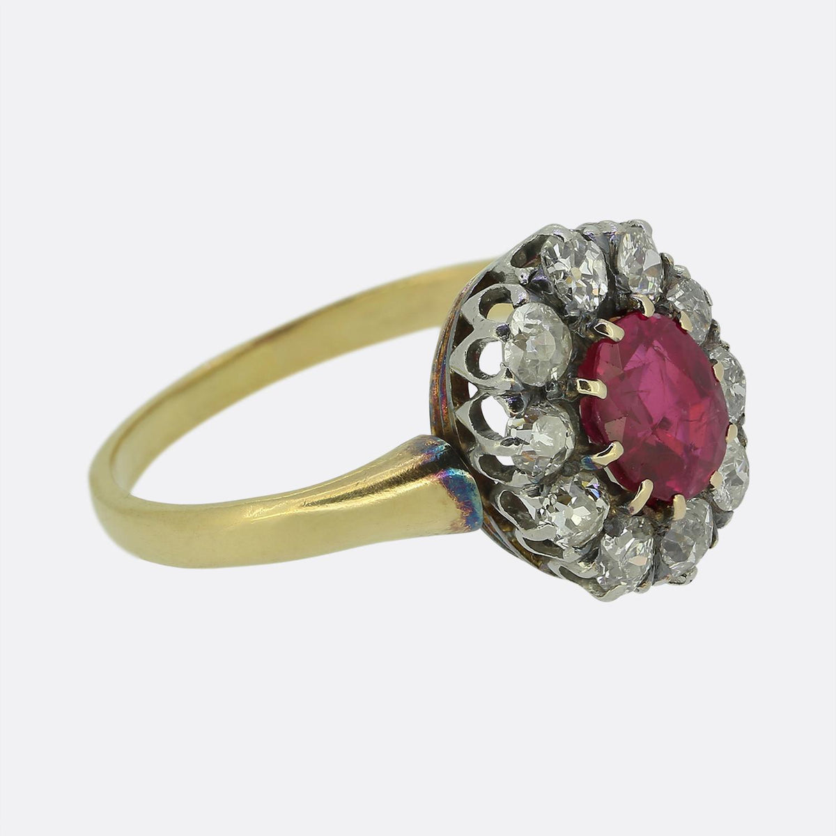 Vintage Ruby and Diamond Cluster Ring