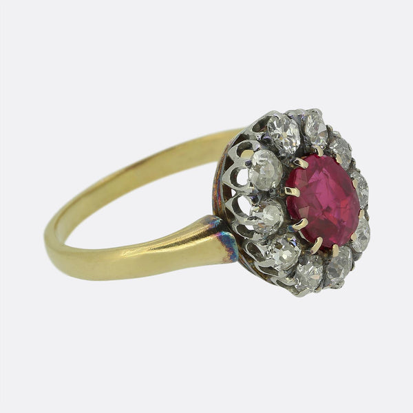 Vintage Ruby and Diamond Cluster Ring