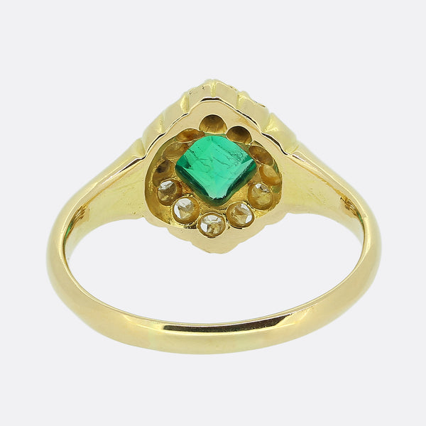 Victorian 1.05 Carat Emerald and Diamond Cluster Ring