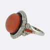 Art Deco Style Coral Onyx and Diamond Ring