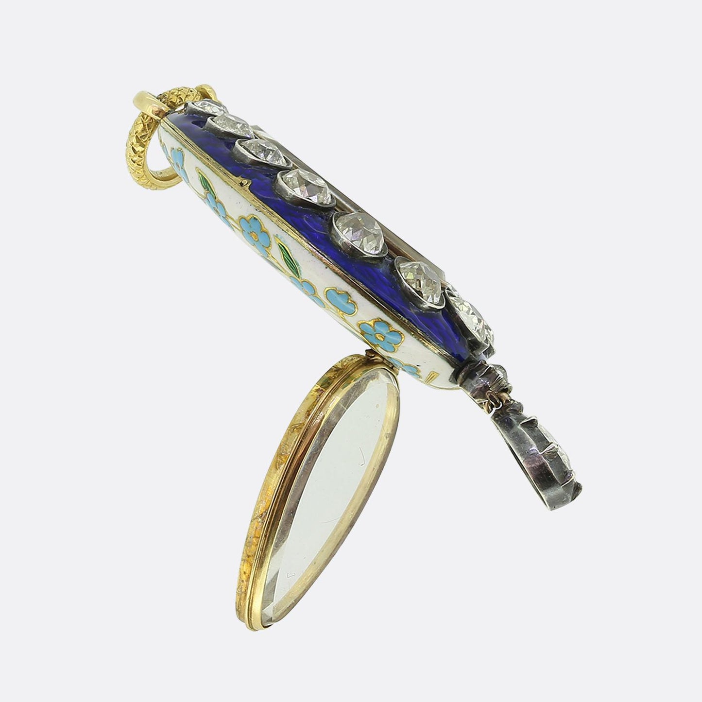 Victorian Enamel and Diamond Drop Locket Pendant