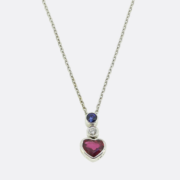 Vintage Ruby Heart Sapphire and Diamond Necklace