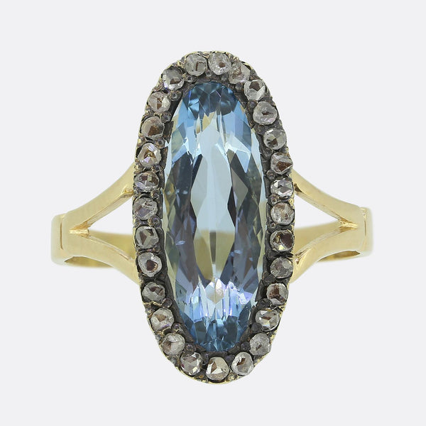 Aquamarine and Rose Cut Diamond Dress Ring