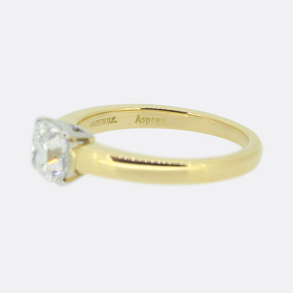 Asprey 0.87 Carat Cushion Cut Diamond Solitaire Engagement Ring