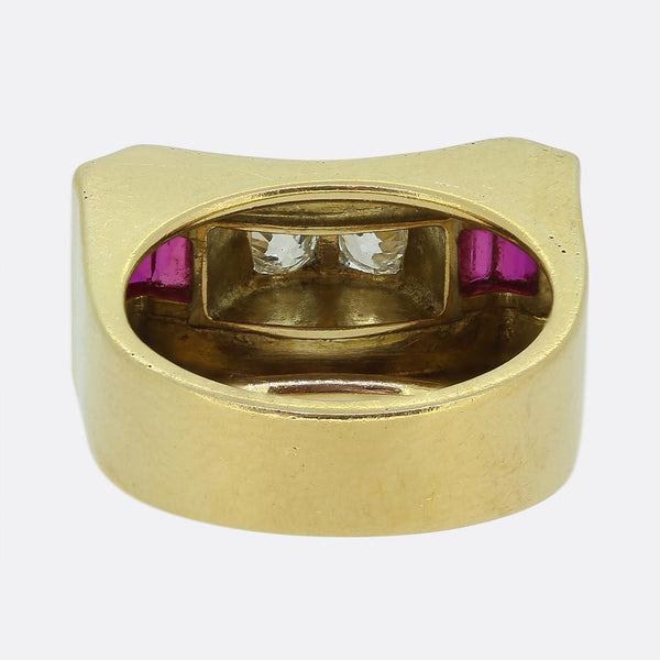 Retro Old Cut Diamond and Ruby Ring